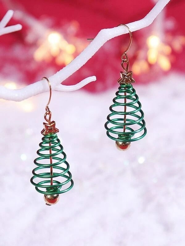 Spiral Christmas Tree Drop Earrings The North Pole Outfitter